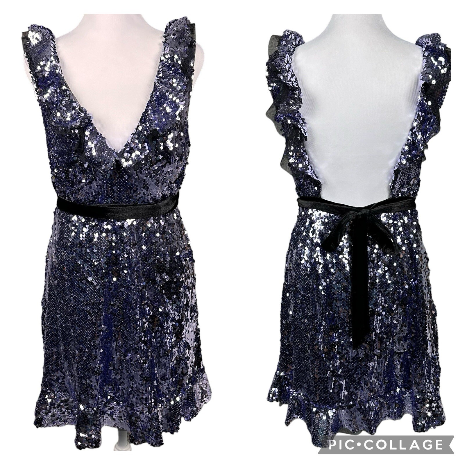NWT $168 Free People 4 Siren Sequin Open Back Tie Waist Ruffles Dress Party