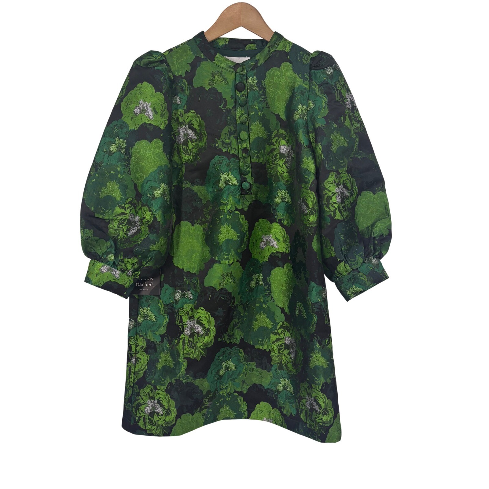 Pomander Place Green Floral Jacquard Samantha Mini Dress Small Whimsigoth