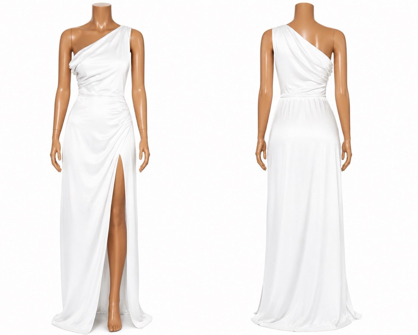 Show Me Your Mumu Jodie Maxi Dress Womens Small White Luxe Satin Lined Side Slit