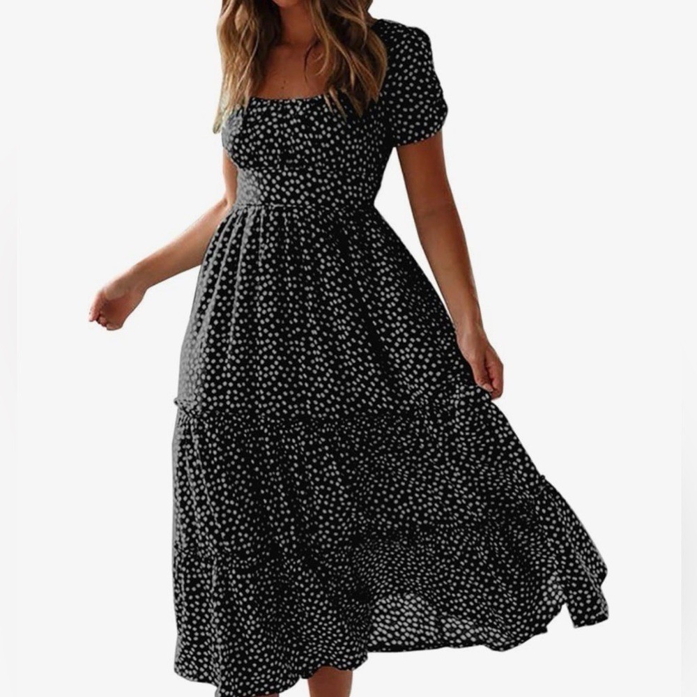 Elegant Black Polka Dot Dress XL