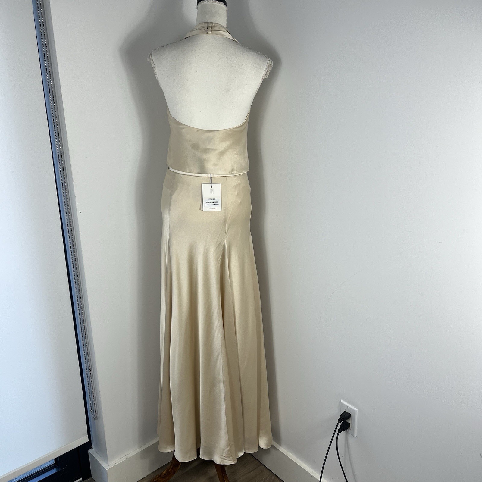 Reformation Sera Silk Two Piece set 6 Almond Ivory White Maxi Skirt Top $498
