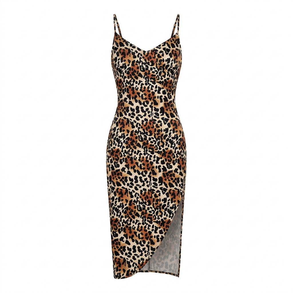 Leopard Print Side Slit Midi Dress
