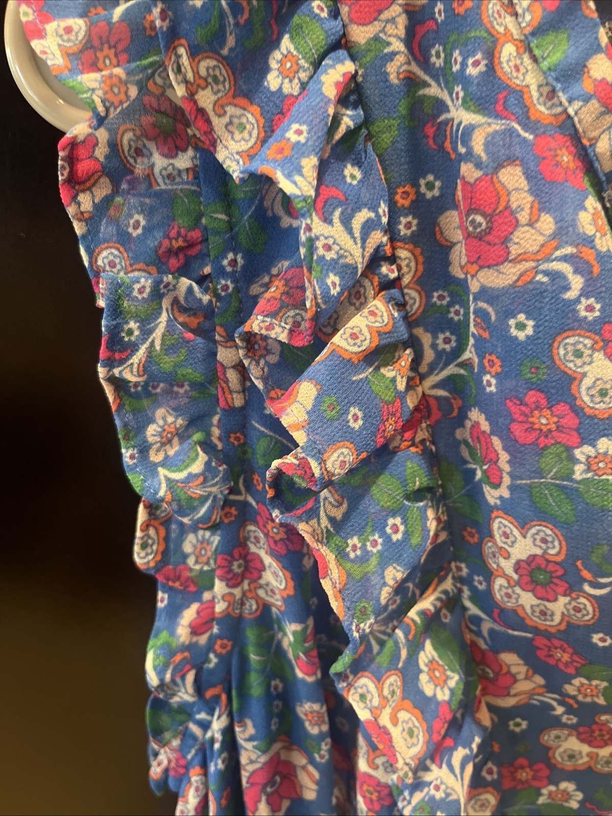 Boden Blue Floral Ruffled Midi Dress With Side Zip And Front Tie Size 8