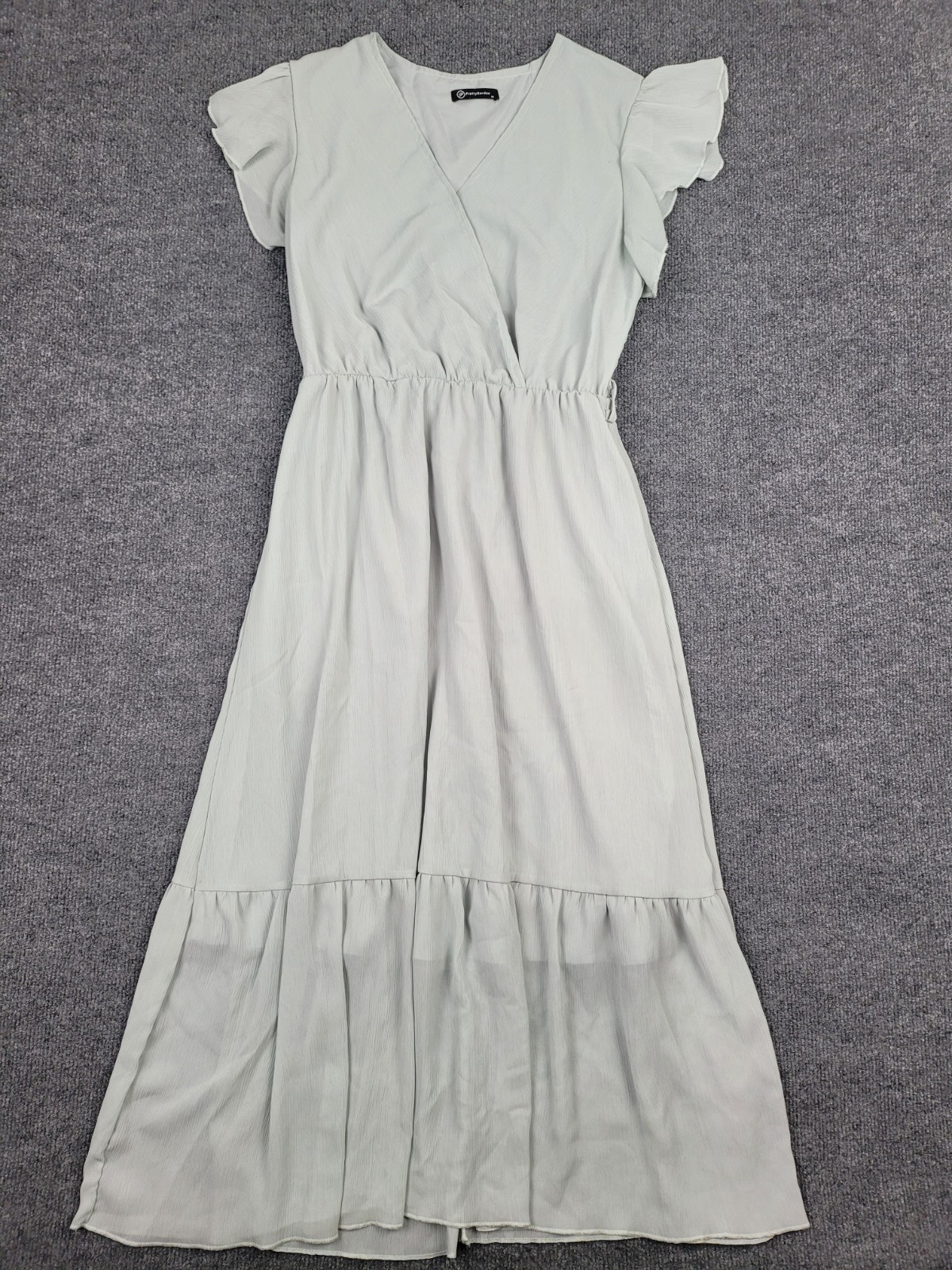 PrettyGarden Women’s Sage Green Flutter Sleeve Maxi Dress Size M Tiered Ruffle