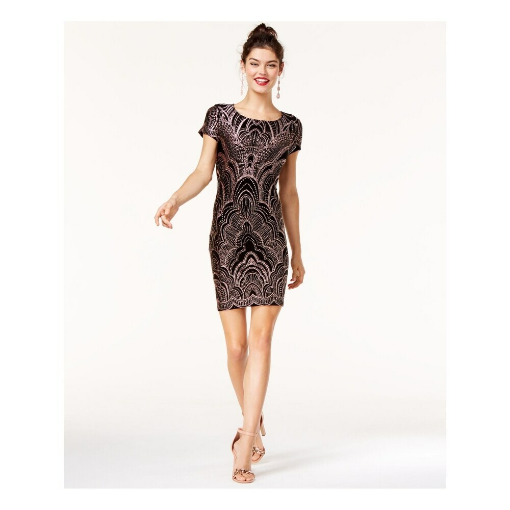 Jump Apparel Sheath Dress Copper Black Juniors Glitter-Print – #322