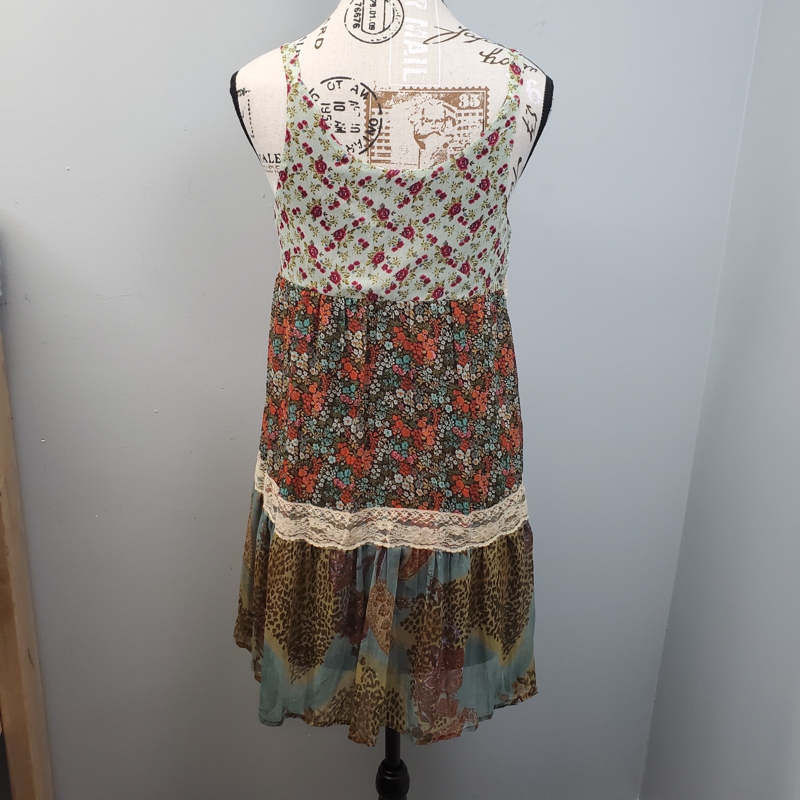 American Rag Cie Midi Dress Womens Small Multi Floral Lace Trim Boho Cottagecore