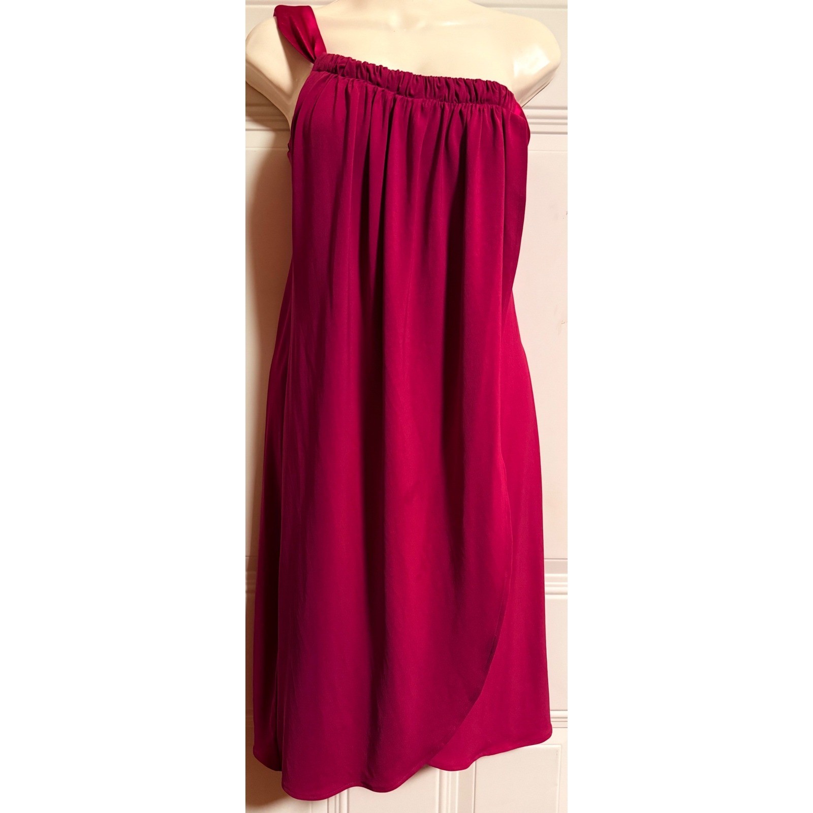 Rory Beca One-Shoulder Silk Dress XS Burgundy Wine Made in USA Elegant Draped
