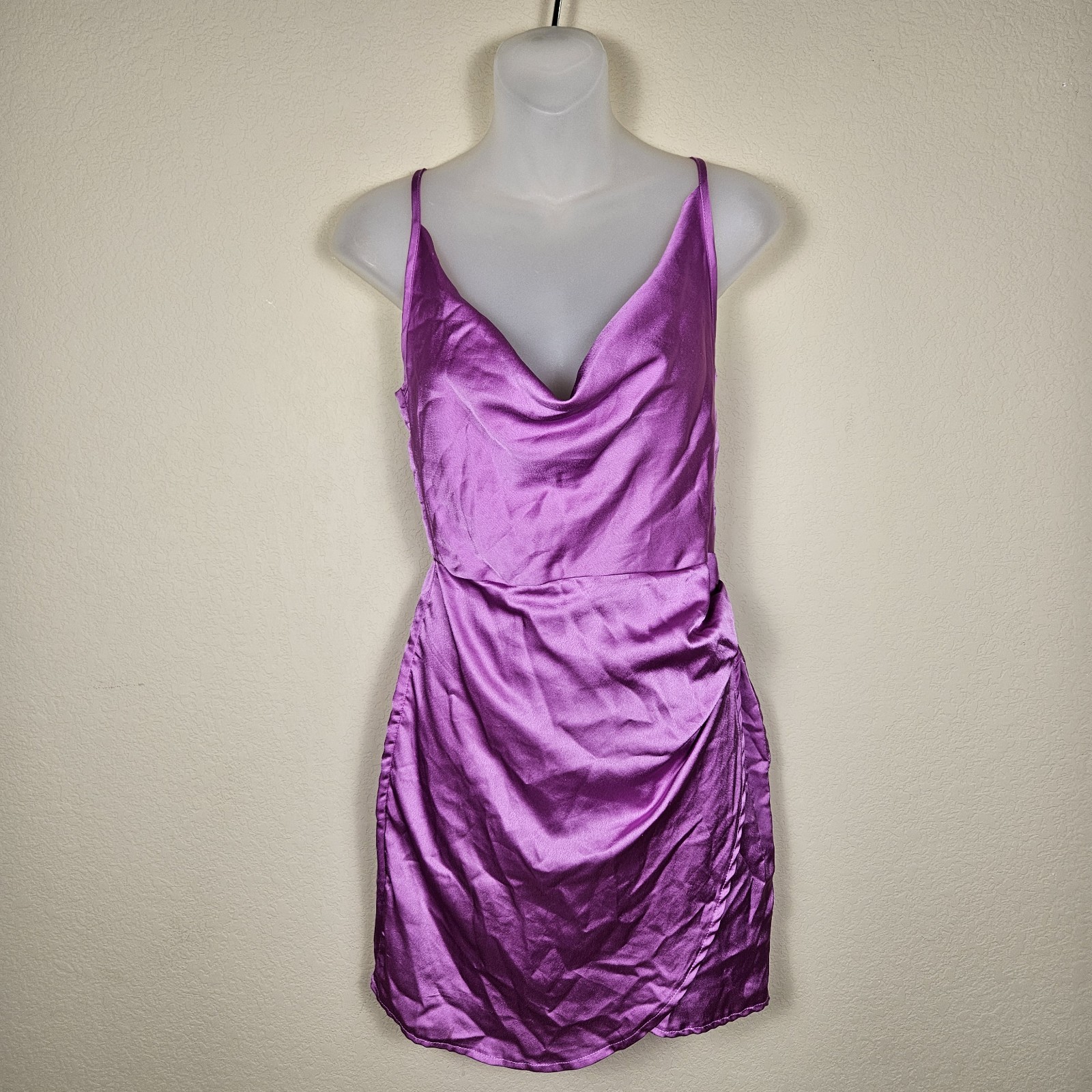 Superdown x Revolve Arezo Slip Mini Dress S Cowl Neck Wrap Satin Ruched Pink