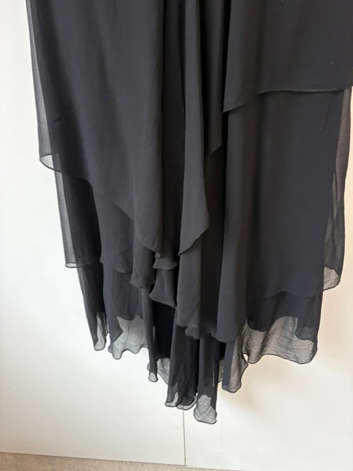 Monsoon 100% Silk Stunning Black Floaty Ruffle Hem Fairycore Evening Dress 12