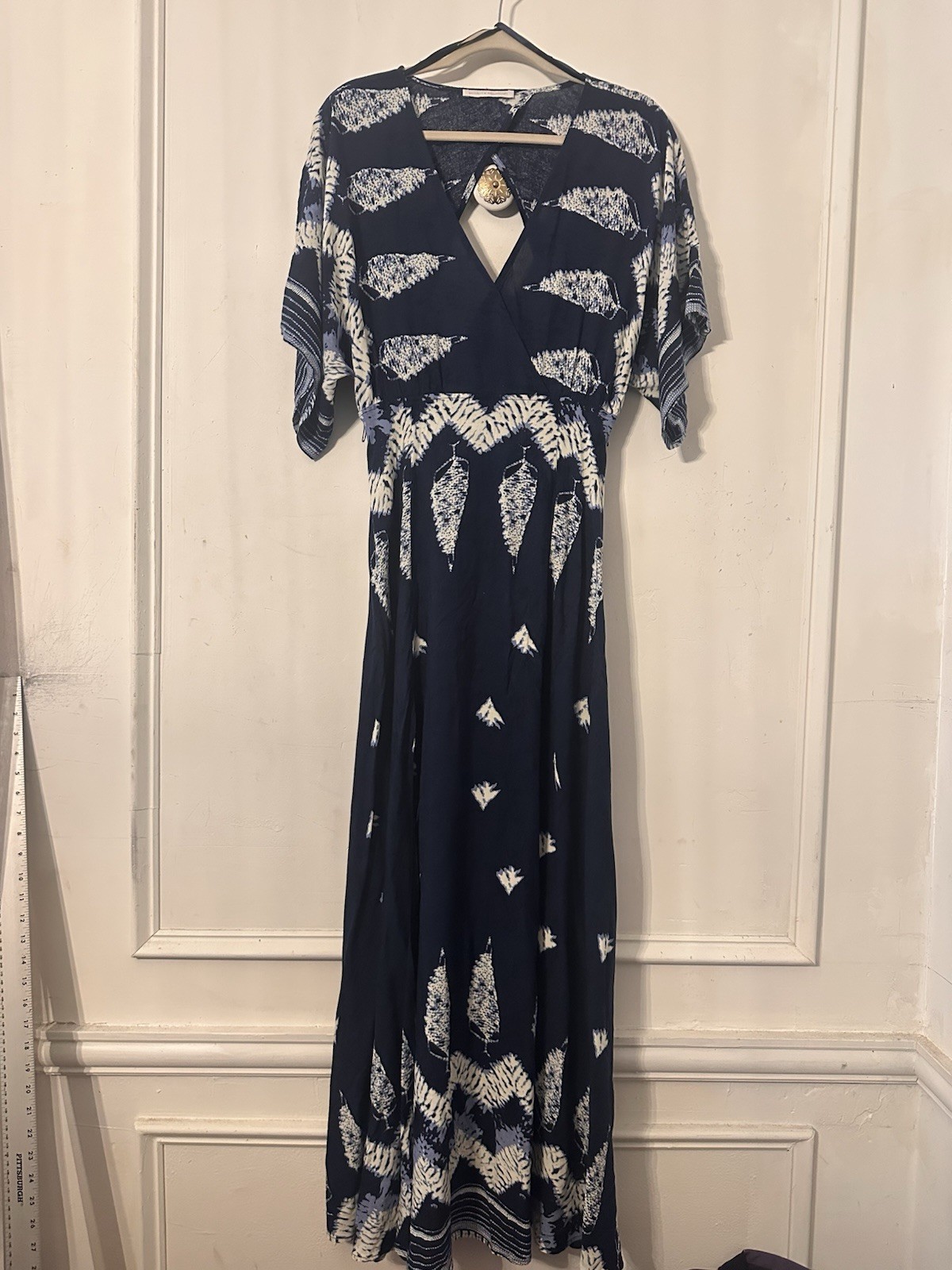 Pookie & Sebastian Double Slit Maxi Dress XS/S Navy Tie Dye Boho Beach Resort