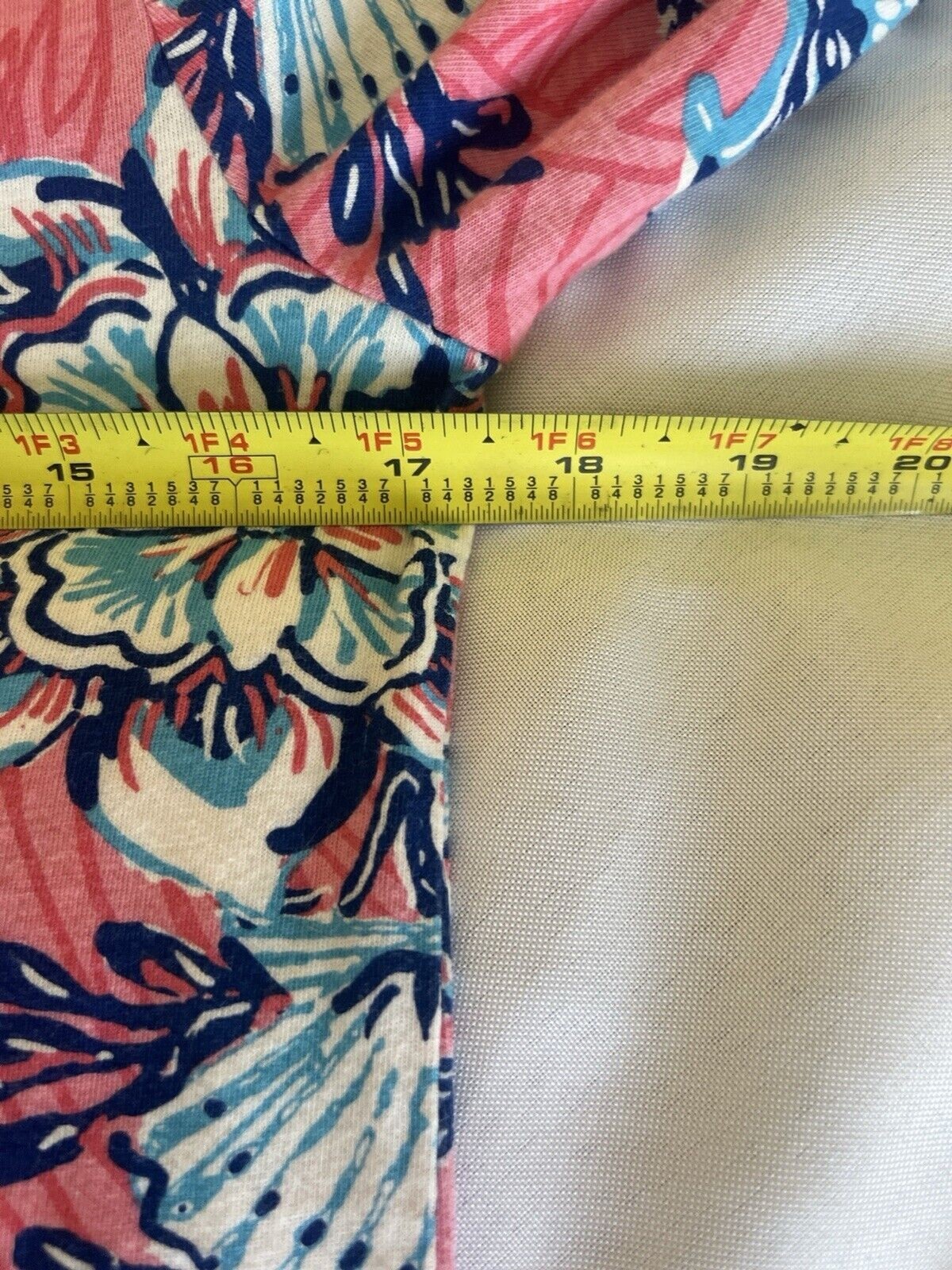 Caribbean Joe Dress 3/4 Rolled Sleeve Size Small Blue Pink Floral Cotton Blend