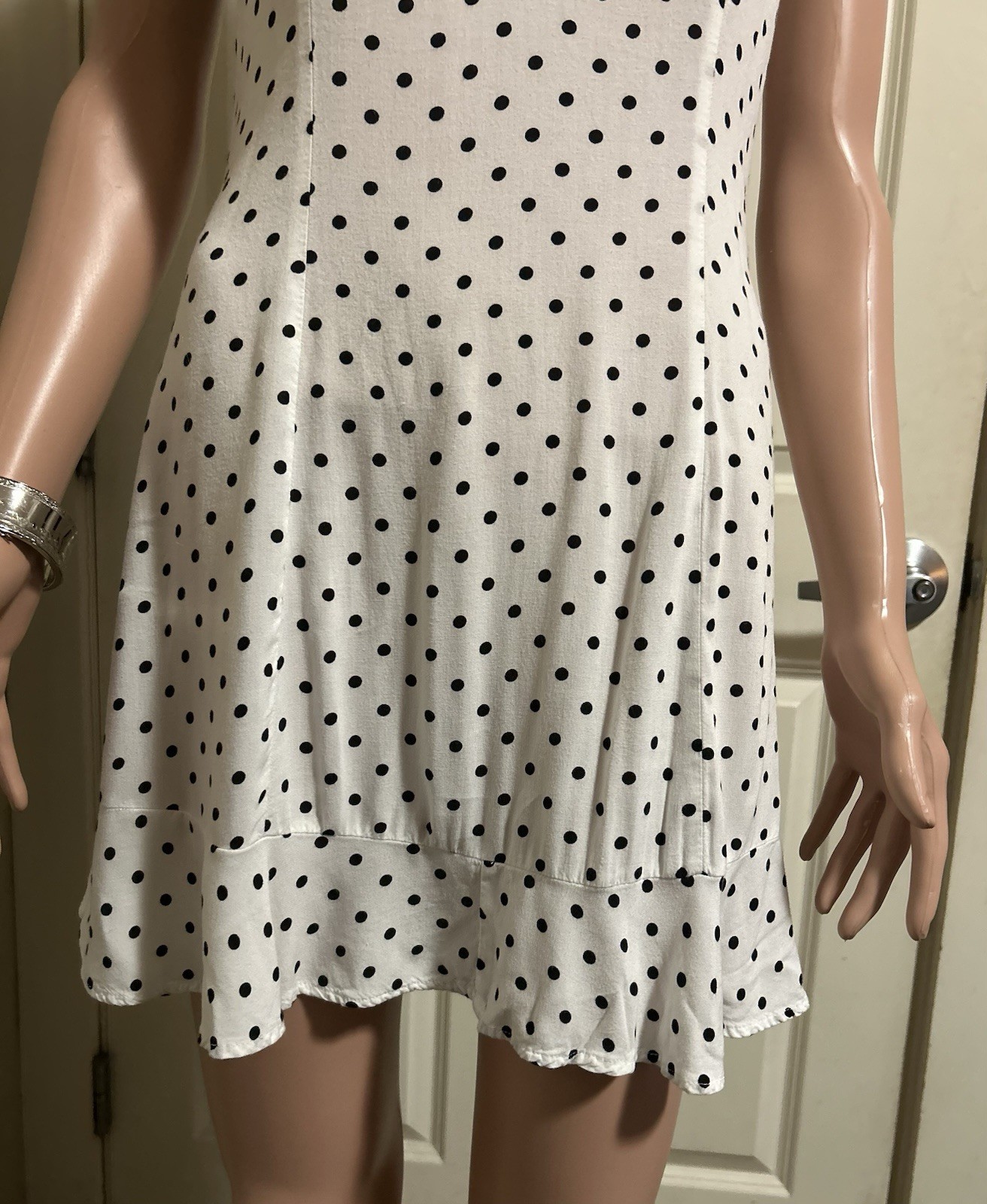 Divided White & Black Polka Dot V-Neck Slip Sundress Adjustable Straps 2