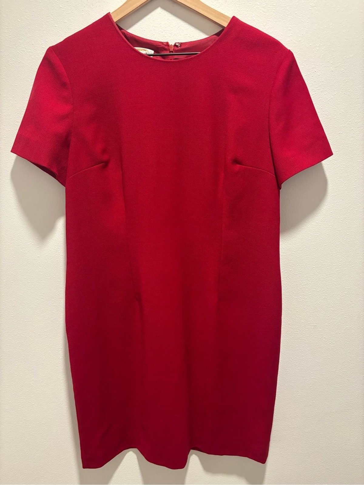Talbots Petites Red Wool Blend Sheath Dress Short Sleeve Career Dress Size 14P