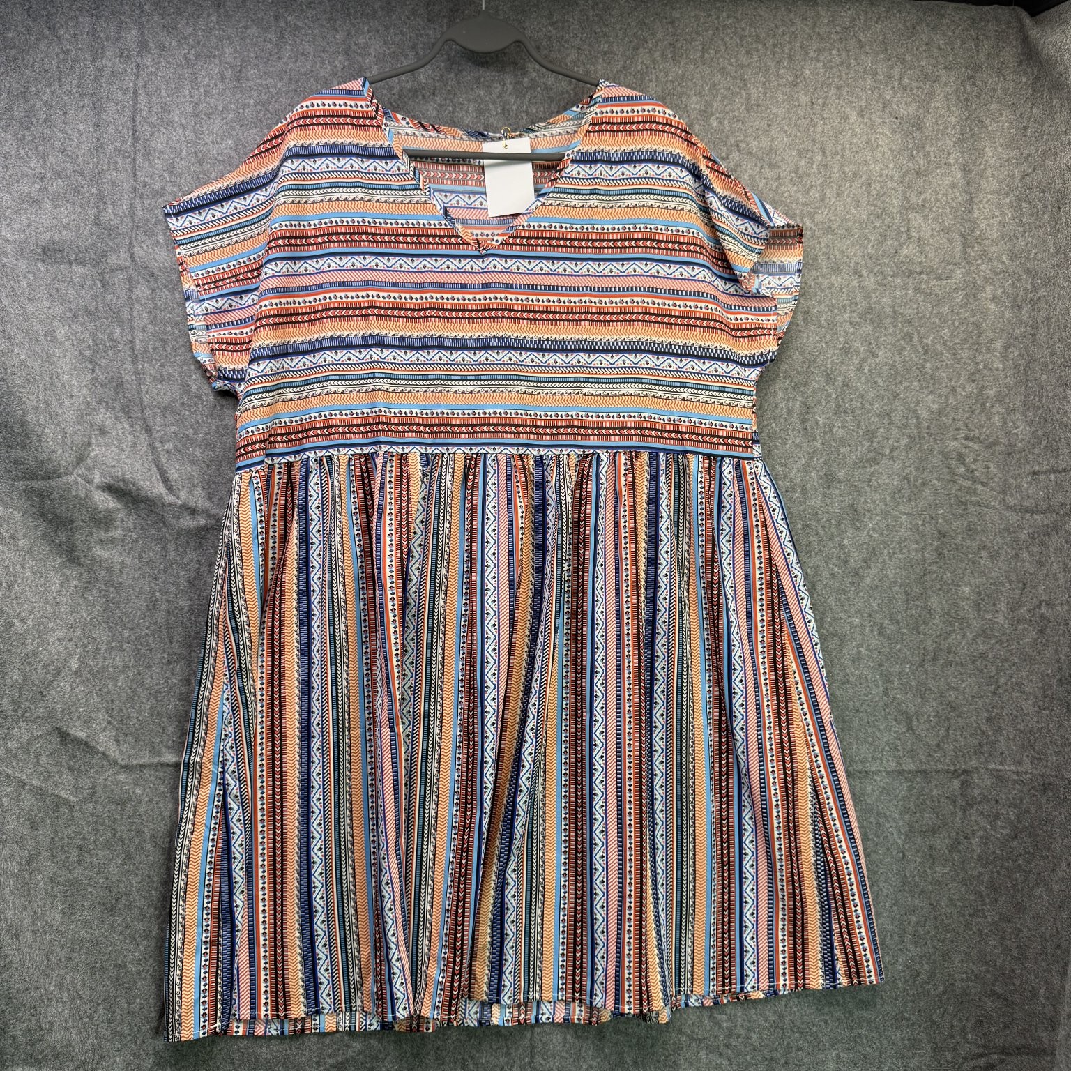 Women’s XXL Multicolor Striped Casual Dress Polyester Elastane