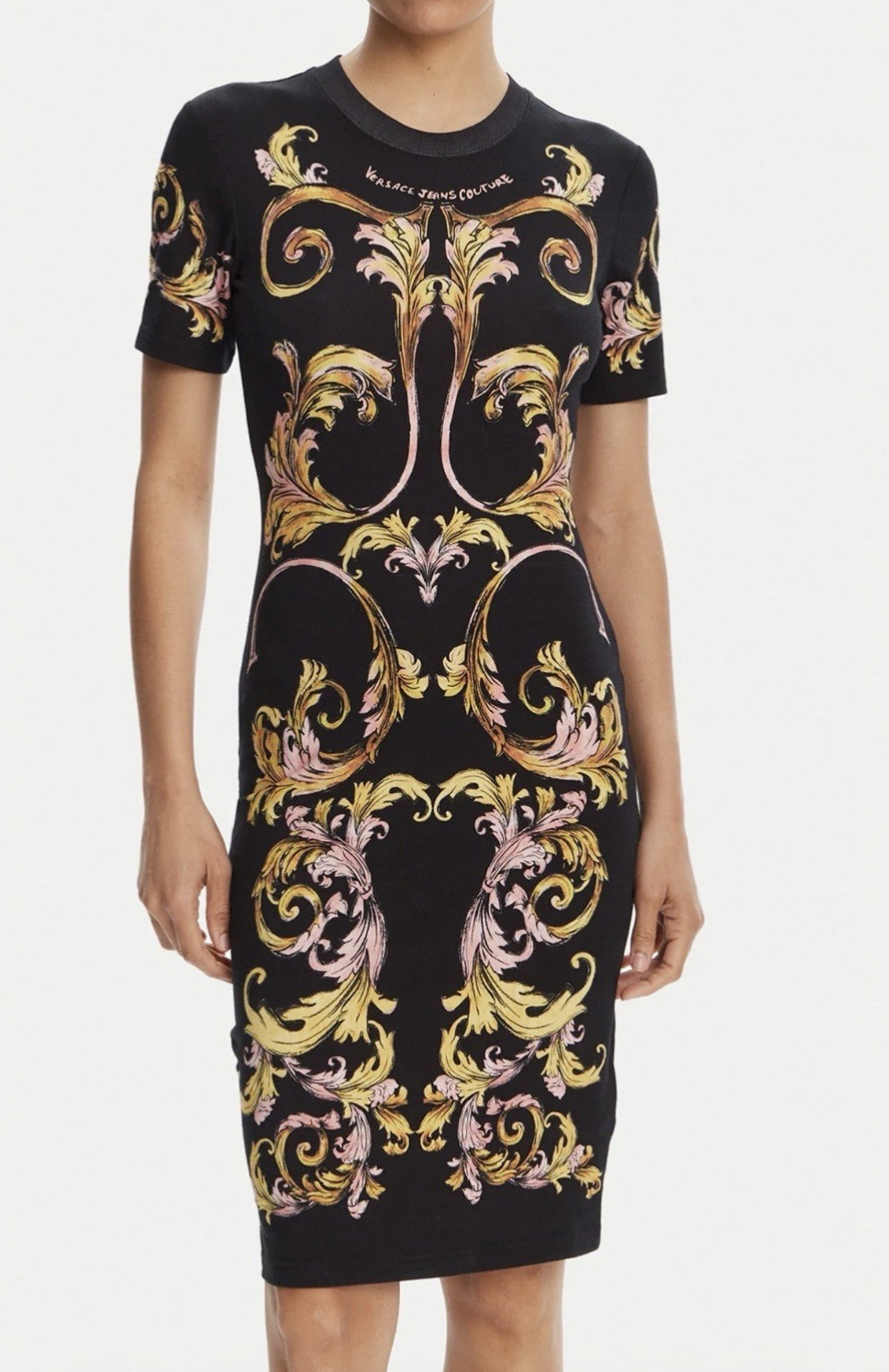 Versace Jeans Couture Mini Dress XL Size Outline Barocco Print Black New