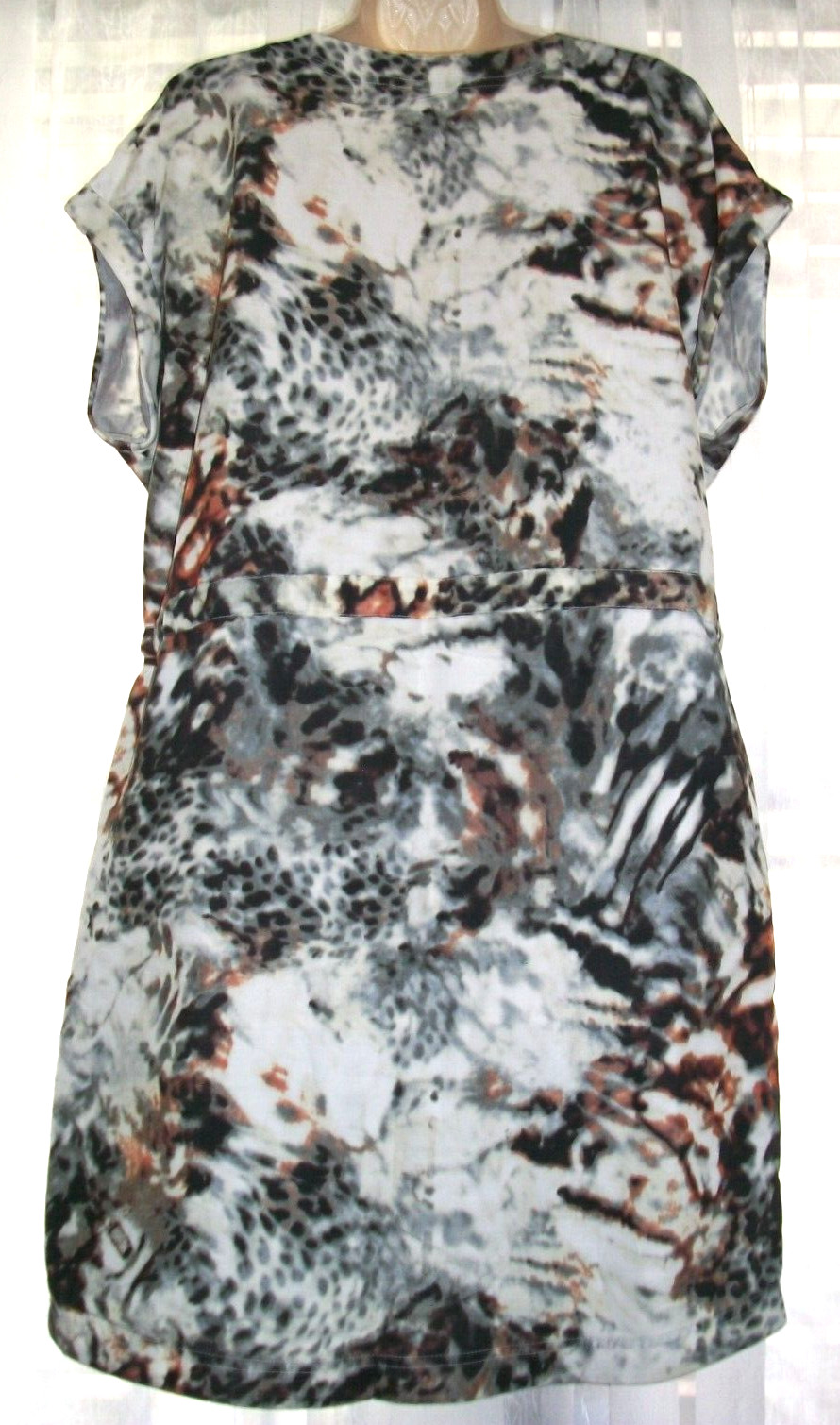 RELATIVITY PXL NO WRINKLE SHORT SILKY CAMO DRESS SUNDRESS~DRAWSTRING WAIST~