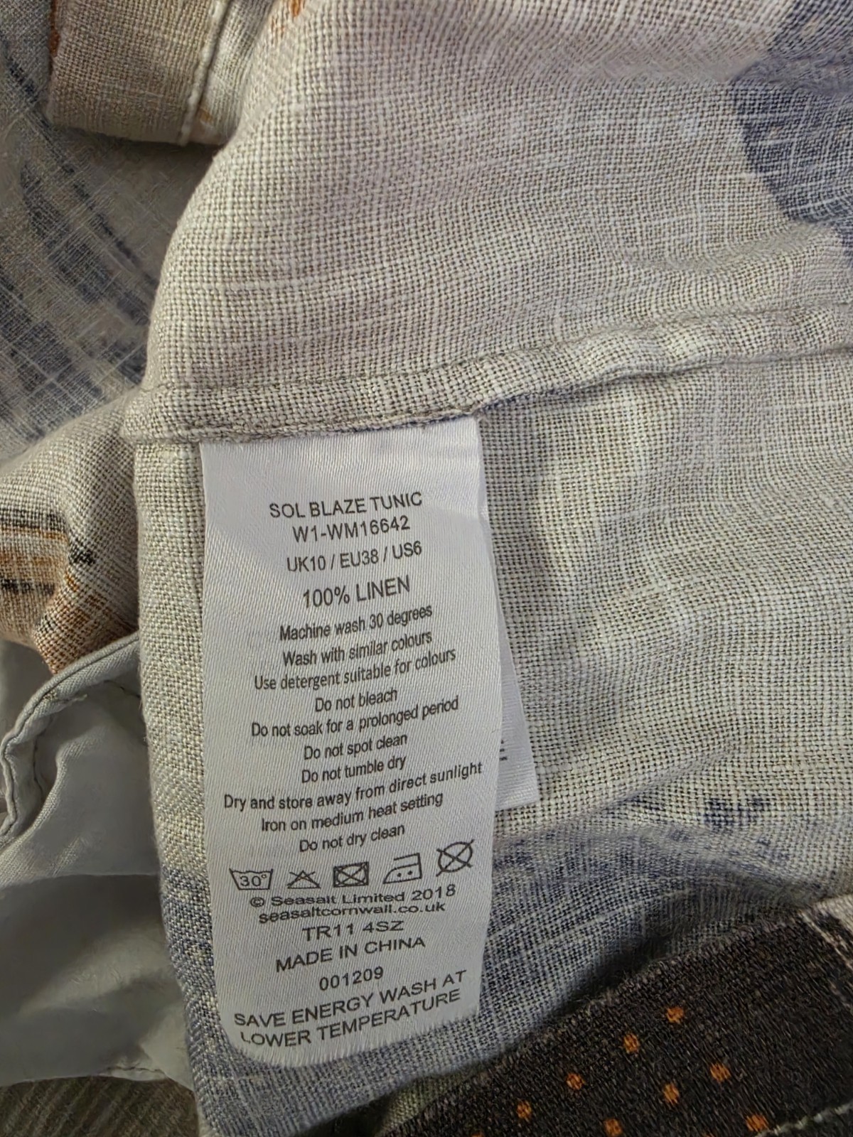 Seasalt Cornwall Sol Blaze Linen Tunic Dress Size 10 UK Abstract Print Superb