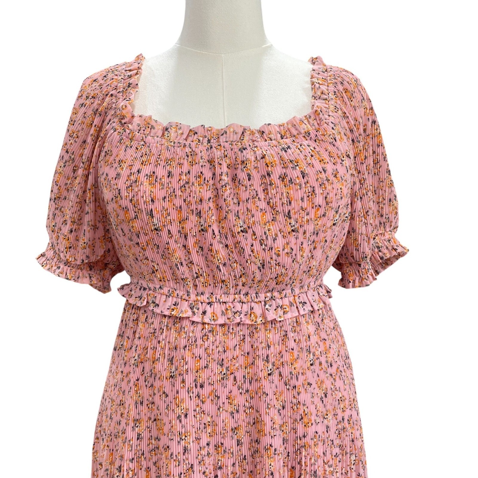 Beyond Words Pink Floral Puff Sleeve Cottagecore Spring Summer Dress XL