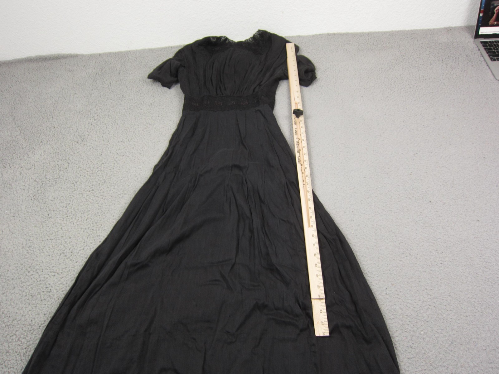 True Vintage Voil Dress Womens Extra Small XS Black Gown Lace Midi 1900s