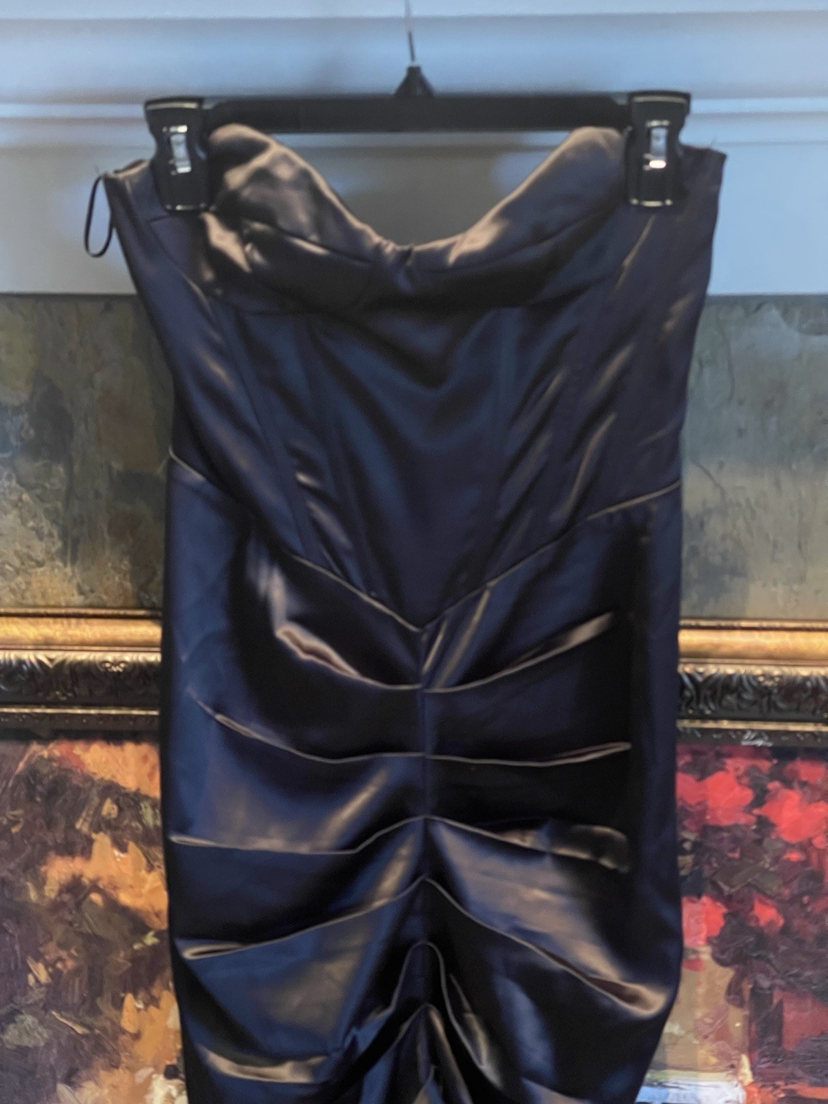 HEIRESS Beverly Hills Black Satin Rouched Midi Dress Corset Size US Medium NWT