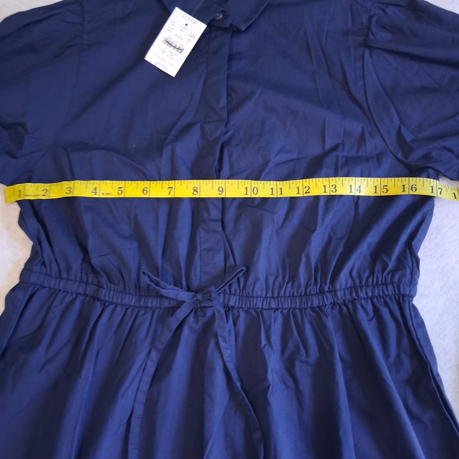 J.Crew Navy blue Collared Button front mini dress drawstring Waist Size 6 NWT