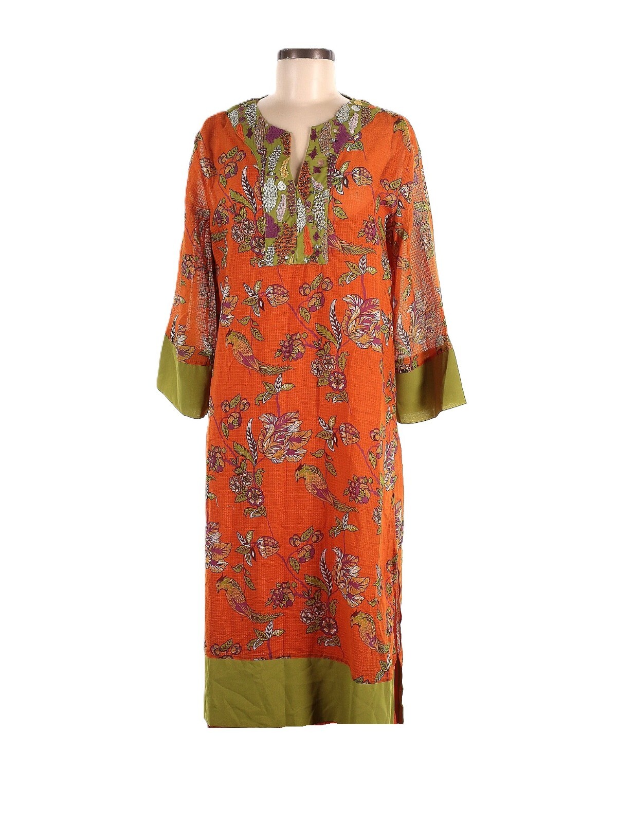 NWT Rara Avis by Iris Apfel Bird Floral Print Caftan in Orange Dress M