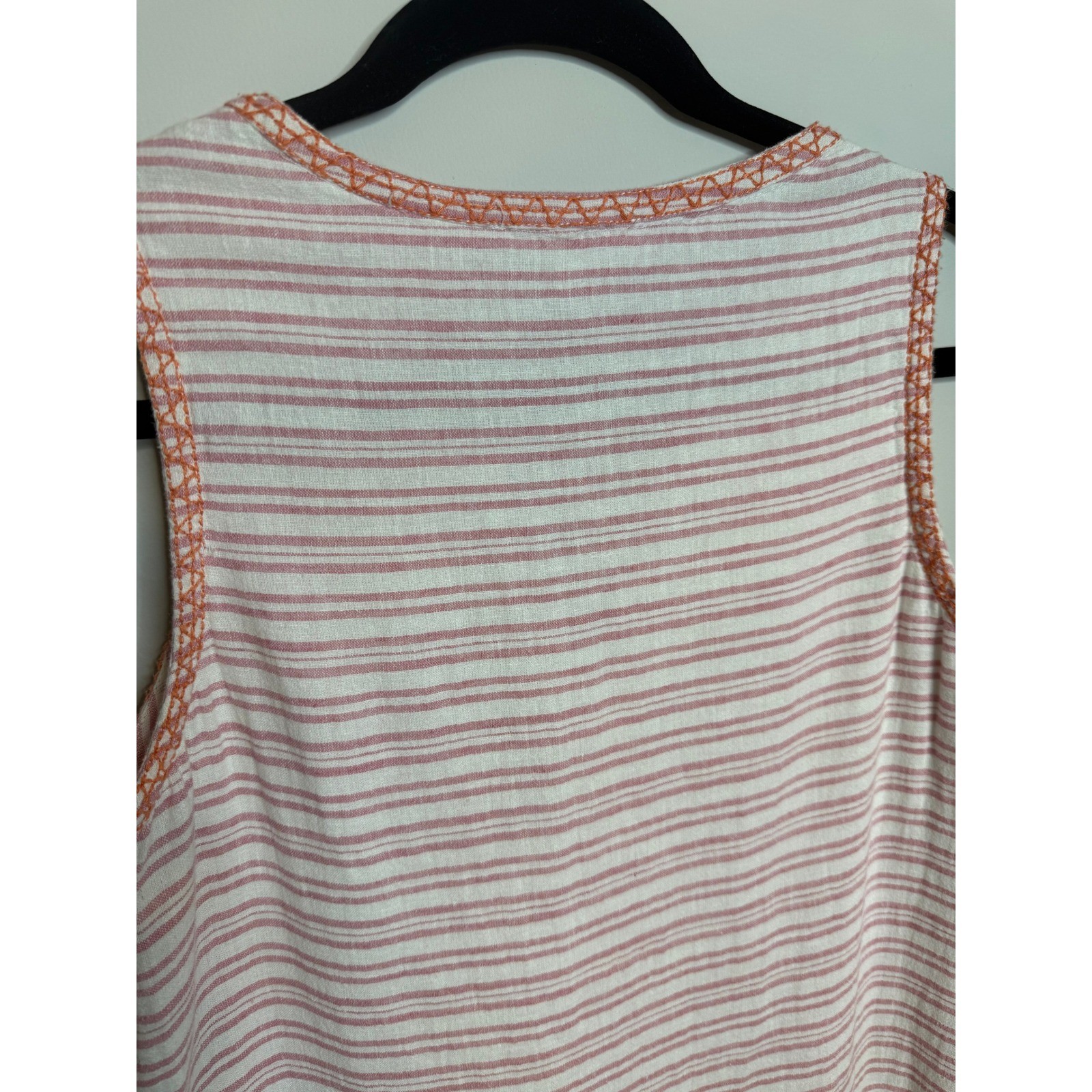BEACHLUNCHLOUNGE Striped Pink Rose Embroidered Boho Linen Blend Daphine Dress XS