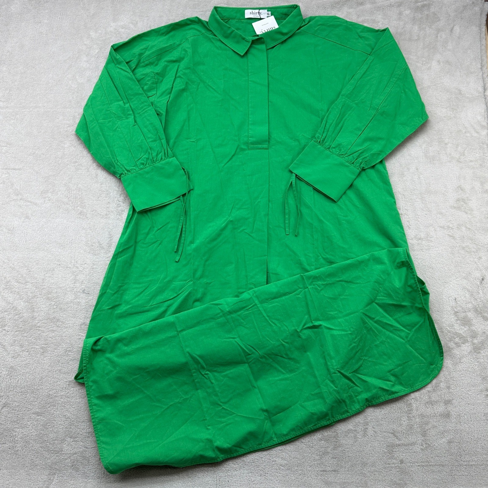 Shirty Millie Shirt Maxi Dress Women’s XL Bright Green Long Sleeve Preppy Chic