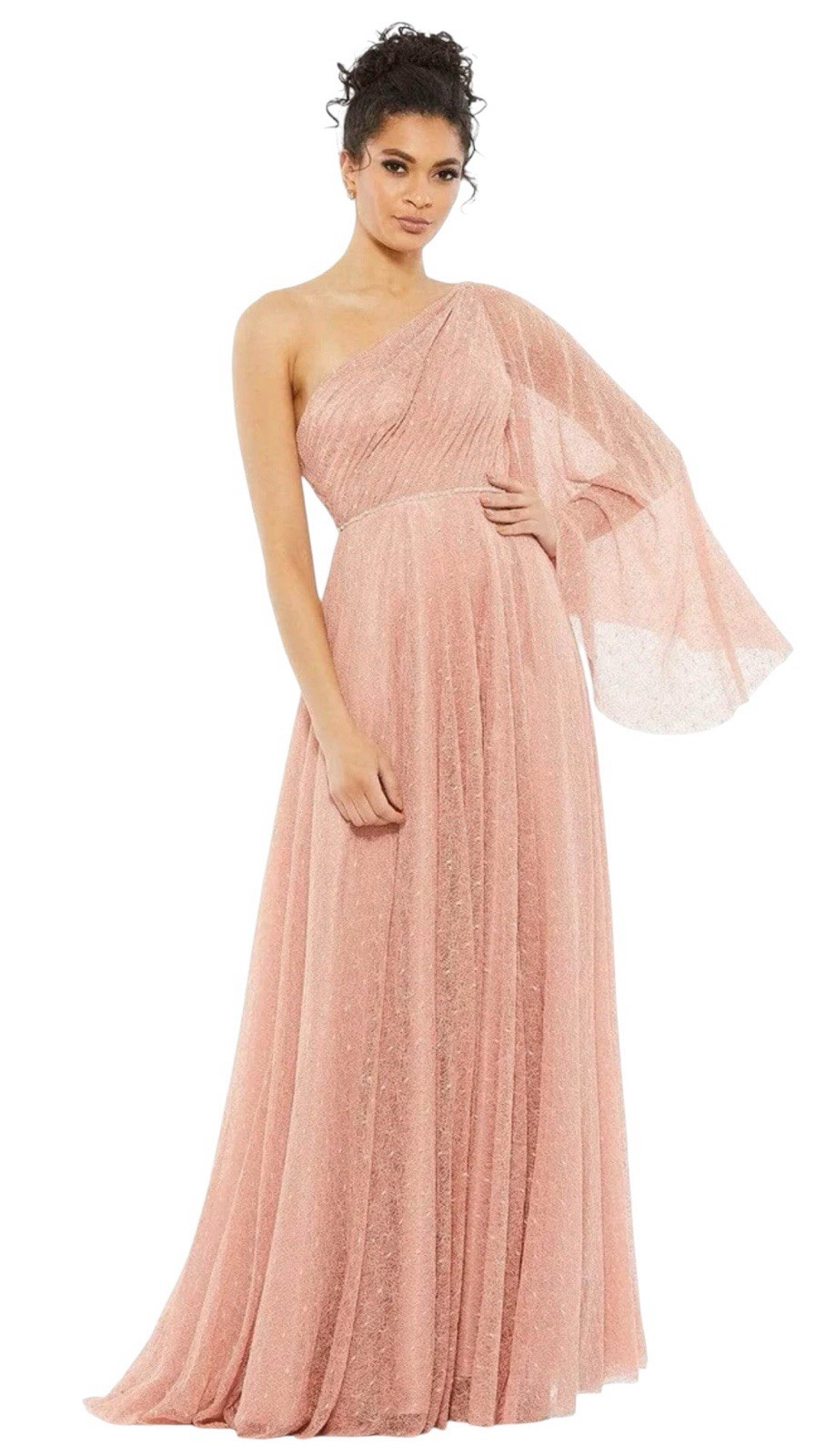 Mac Duggal 11244 Salmon One Shoulder Cape Sleeve Gown Size 6 $598