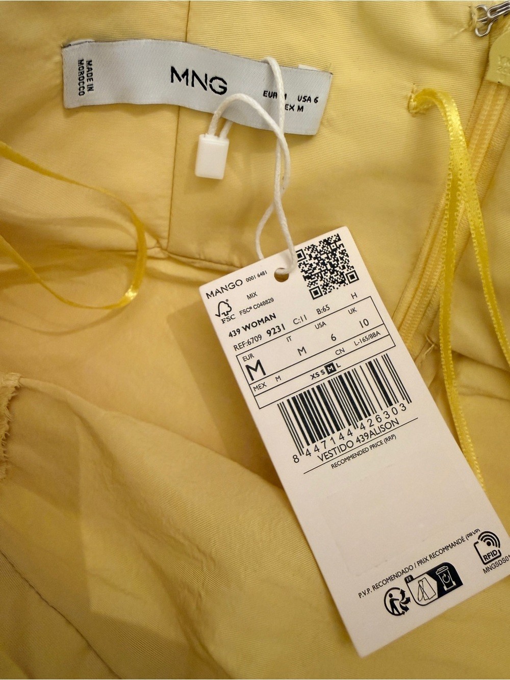 MNG Mango Yellow Lace Strapless Mini Dress NWT Size Medium