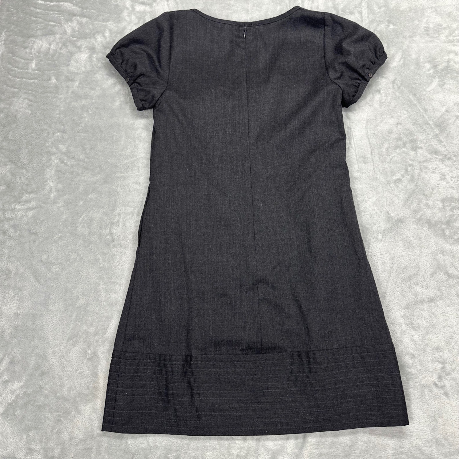 Gap Womens 2 Gray Stretch Ruffle Neck Shift Dress Short Sleeve Workwear Pockets