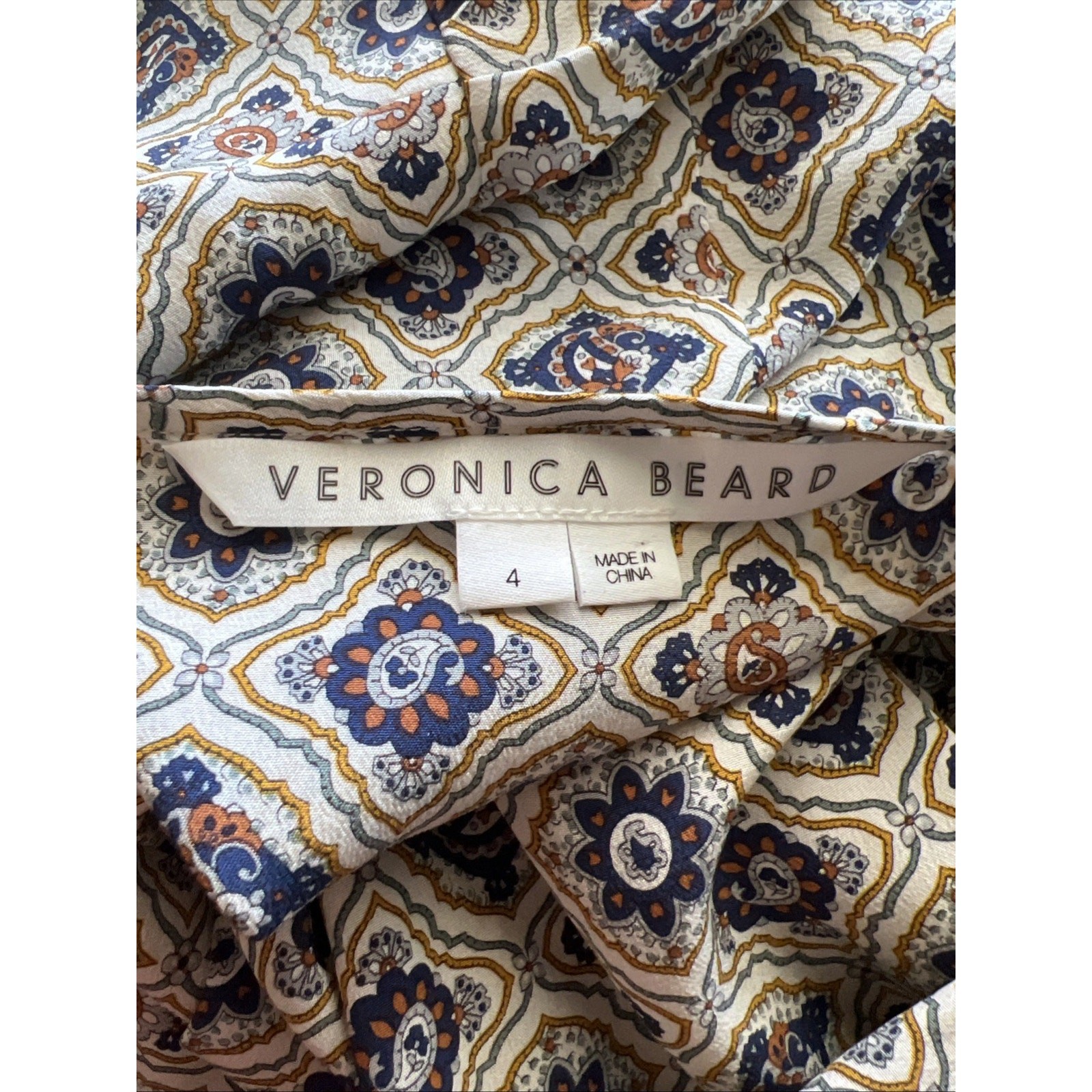 Veronica Beard Size 4 Delray Long Sleeve 100% Silk Mini Dress Peasant Boho B22