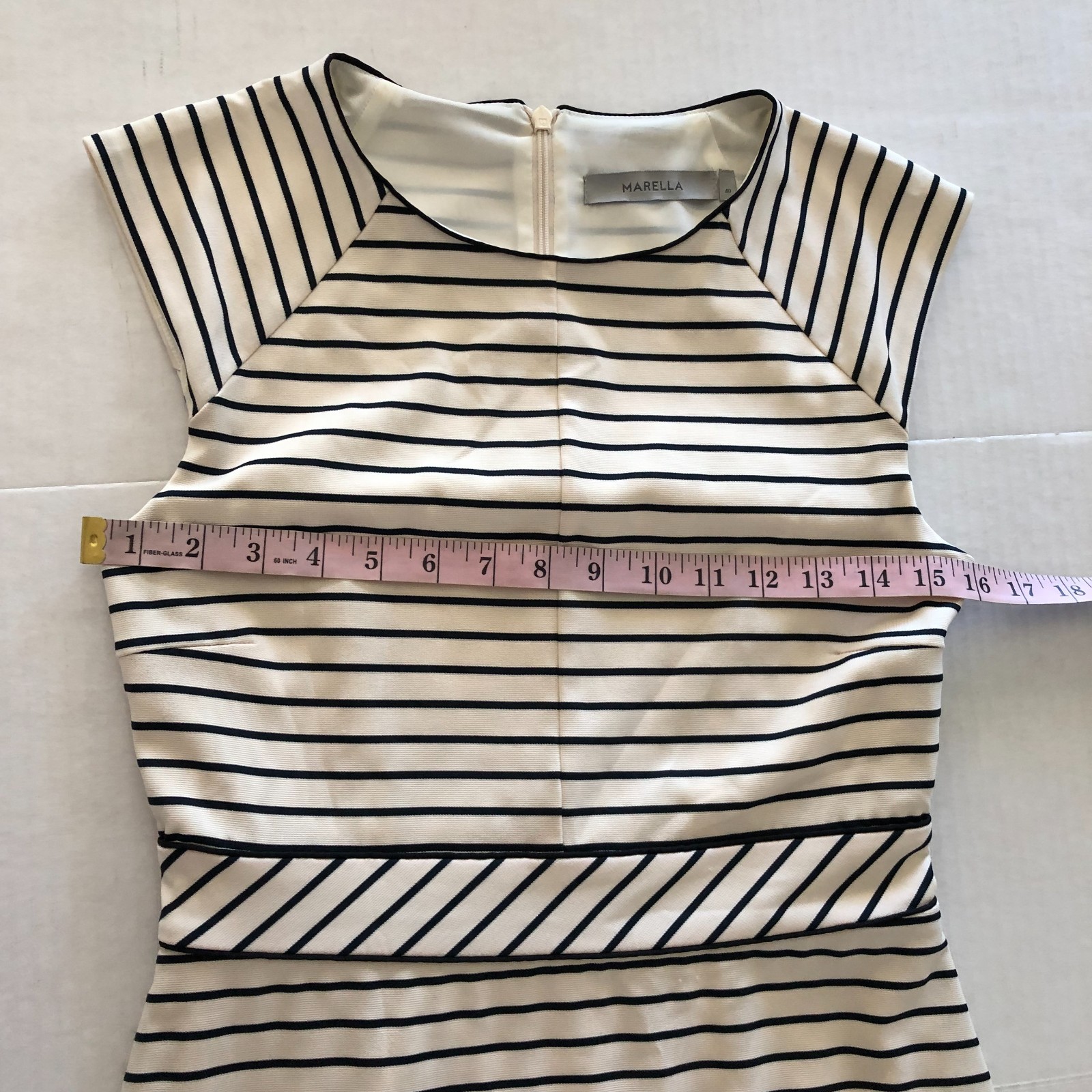 MARELLA Striped Sheath Dress Size 4 Nautical Classic Cream Black Sleeveless