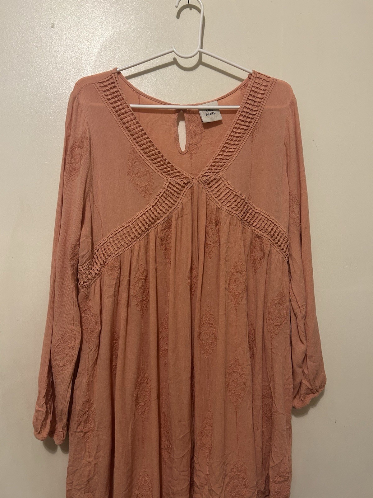 Knox Rose Boho Dress Sz XL Crochet Trim Rayon Baby Doll W/Pockets Coral