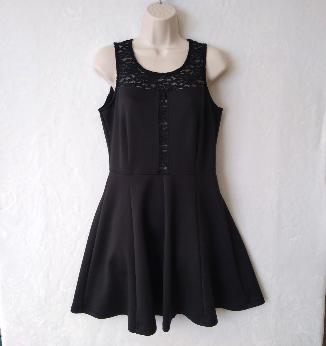 Enfocus Womens Mini Dress 8P Black Lace Shoulders Sleeveless Polyester Petite