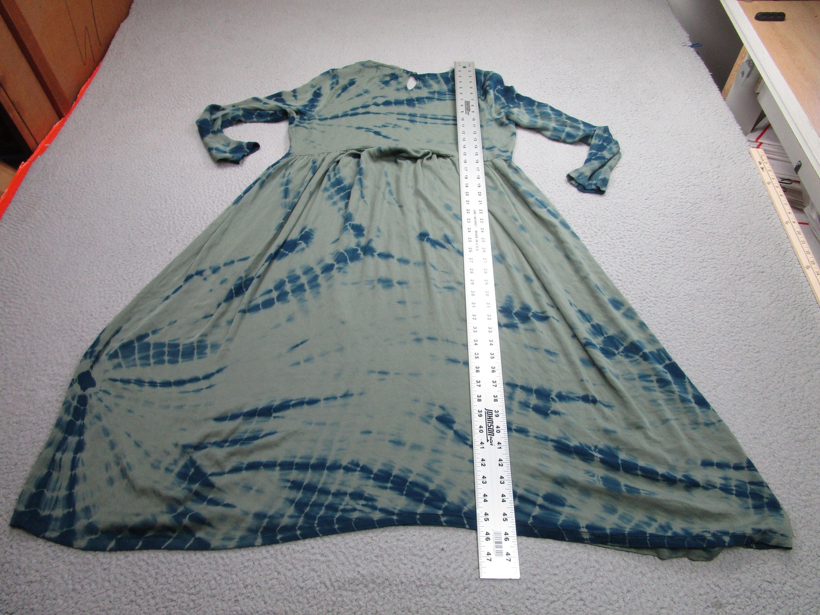 Dolan Left Coast Collection Dress Womens Large Green Blue Tie Dye Long Sleeve