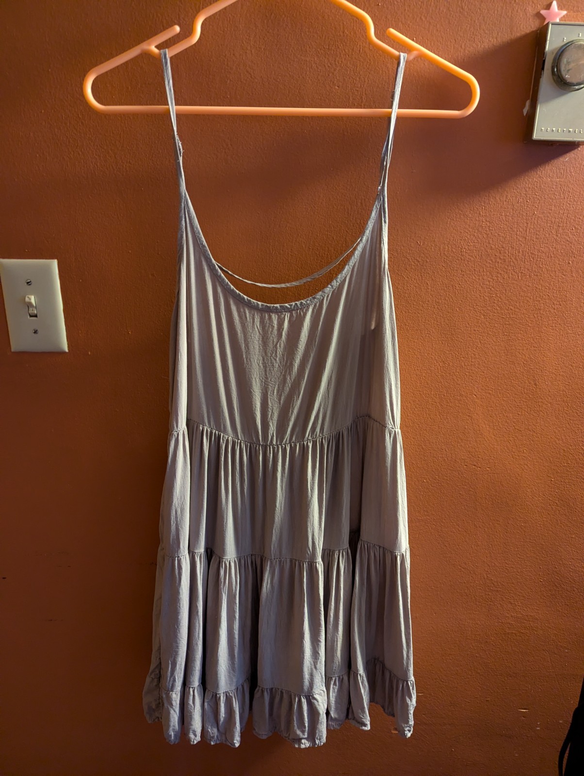 Brandy Melville Tan Scoop Neck Strappy Tiered Mini Babydoll Sun Dress One Size