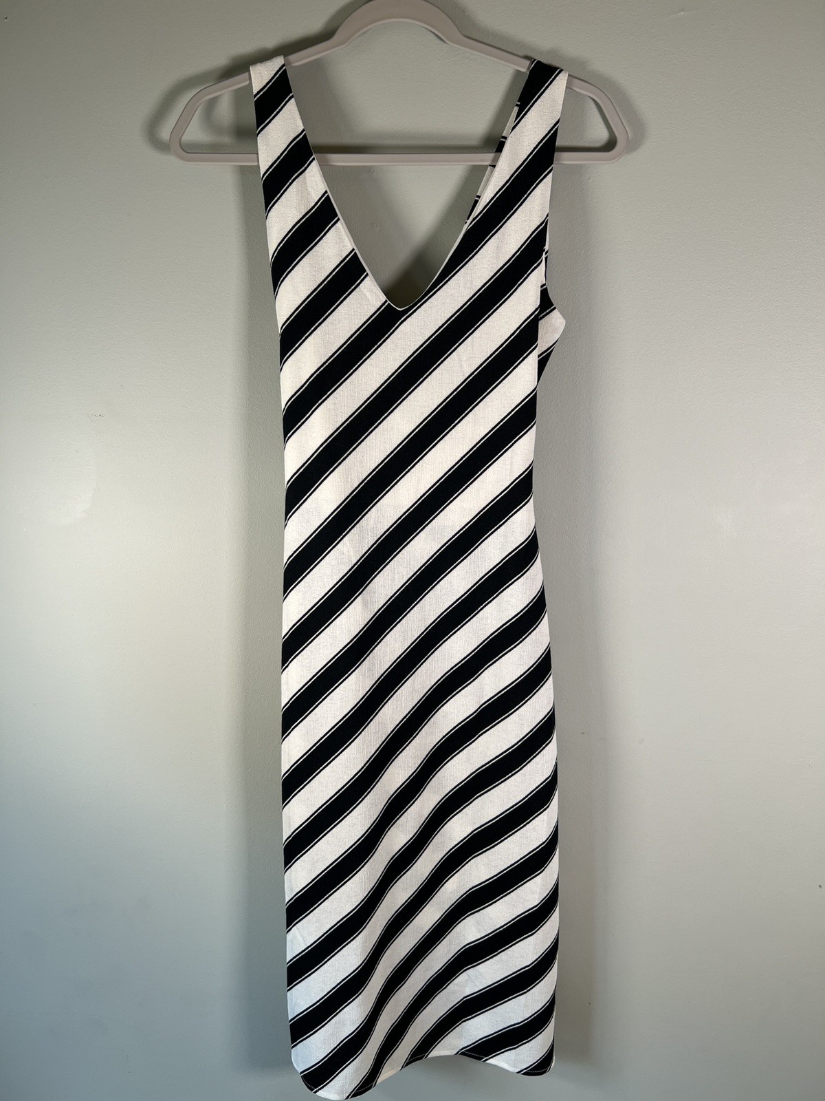 H&M Black & Cream Striped Sleeveless Wrap Midi Dress Size Small