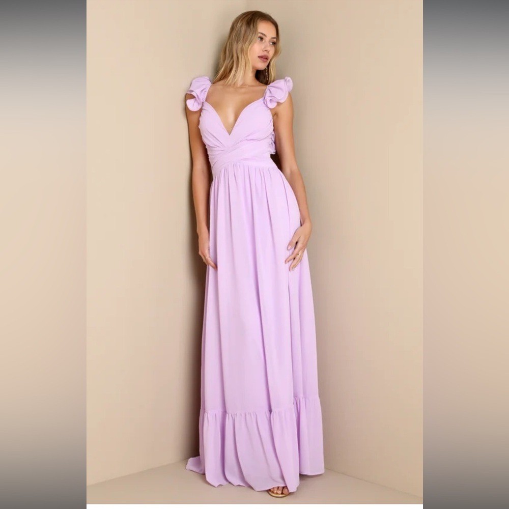 NWT- Soiree Celebration Purple Ruffled Lace-Up Dress