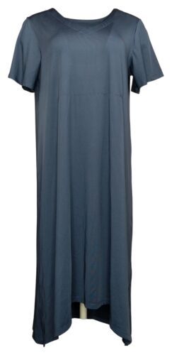 Cuddl Duds Silky Poly Spandex V-Neck Flutter Sleeve Dress-Indigo-Large-A399445