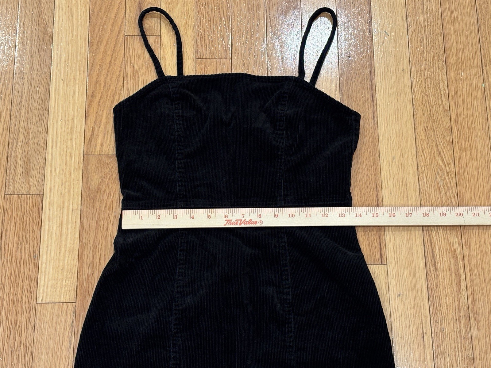 H&M Black Corduroy Mini Dress Womens Medium Spaghetti Strap Bodycon Zip
