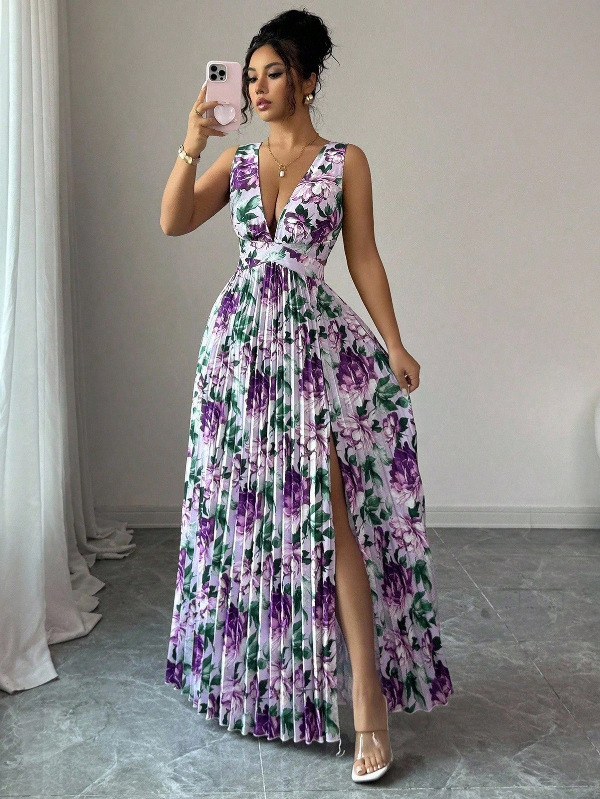 Elenzya Floral Sleeveless A Line Maxi Dress