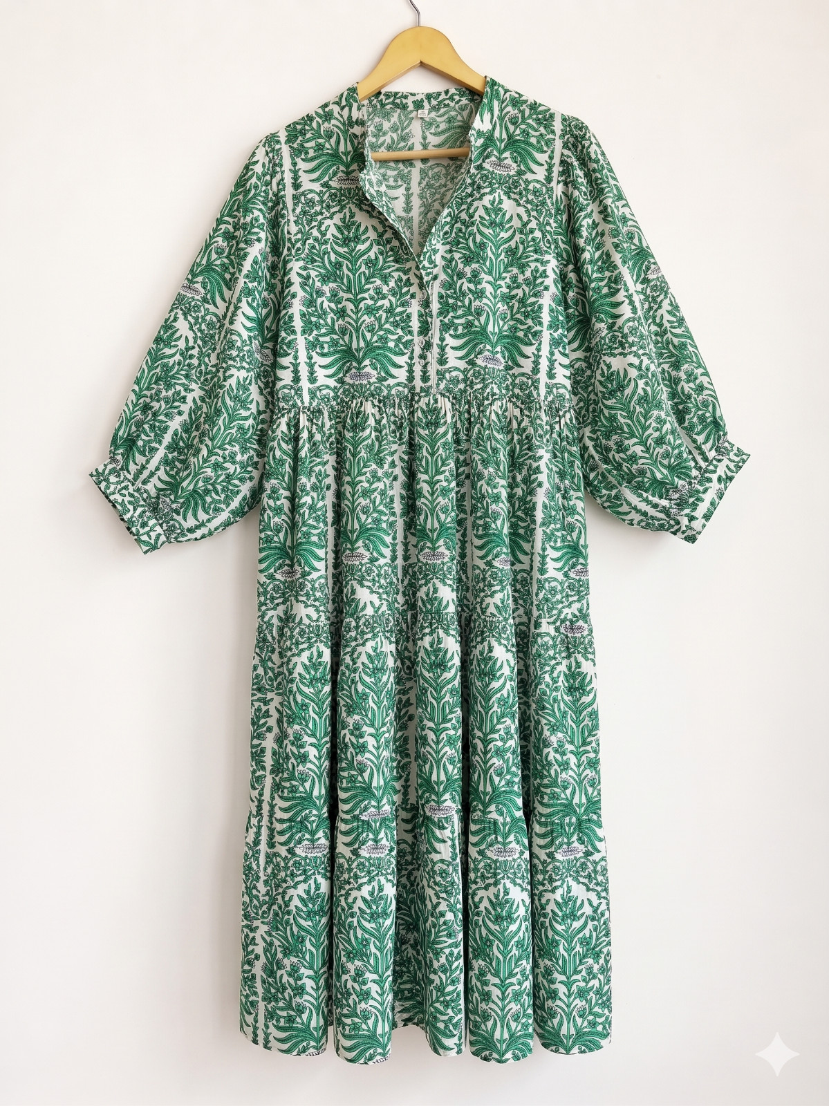 Cotton Dress for Women’s Floral Print Midi Summer Dressing Gown (Dark Green)