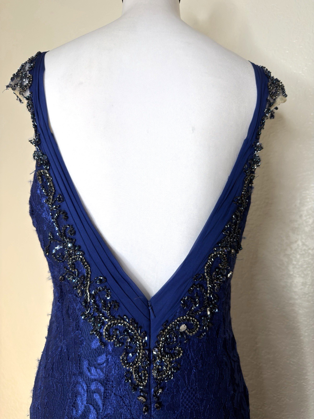Mac Duggal Iridescent Ruffle Sequin Beads Ruffle Maxi Mermaid Lace 10 Blue Dress