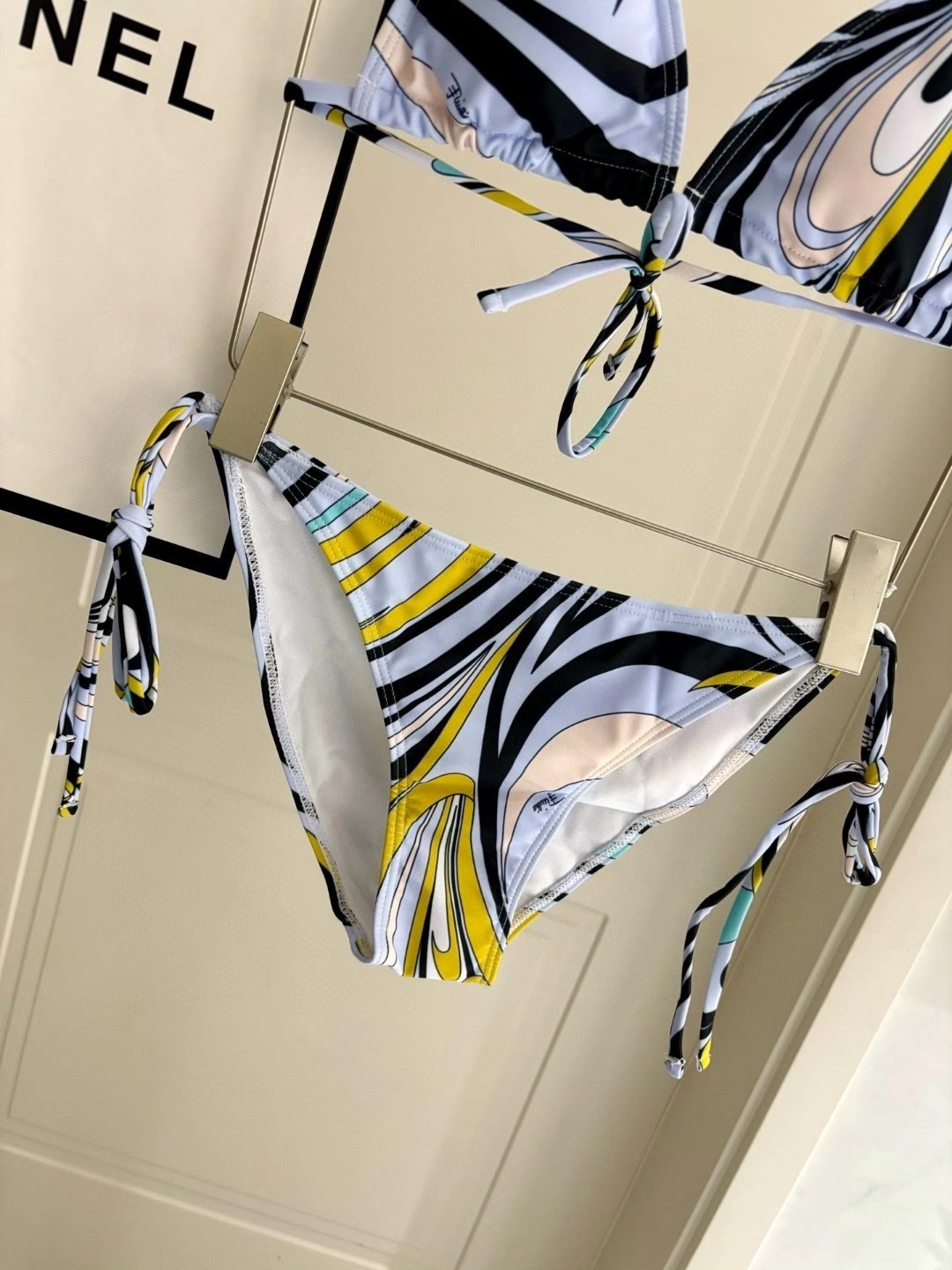 Emilio Pucci Pale Blue Multi Swirl Print Tie Side Two Piece Bikini Set