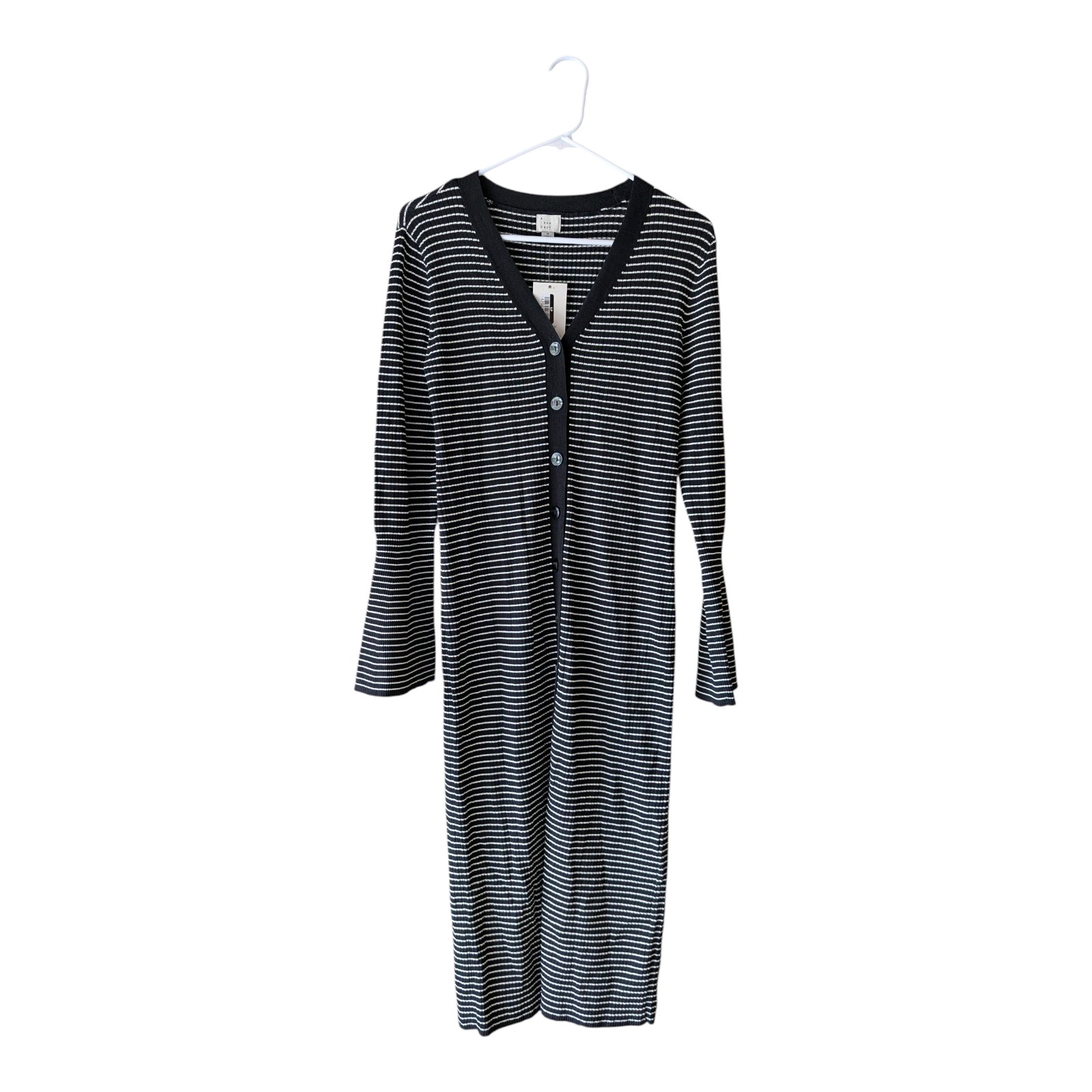 A-17 Women’s Bell Long Sleeve Midi Sweater Dress – A New Day Black Striped S
