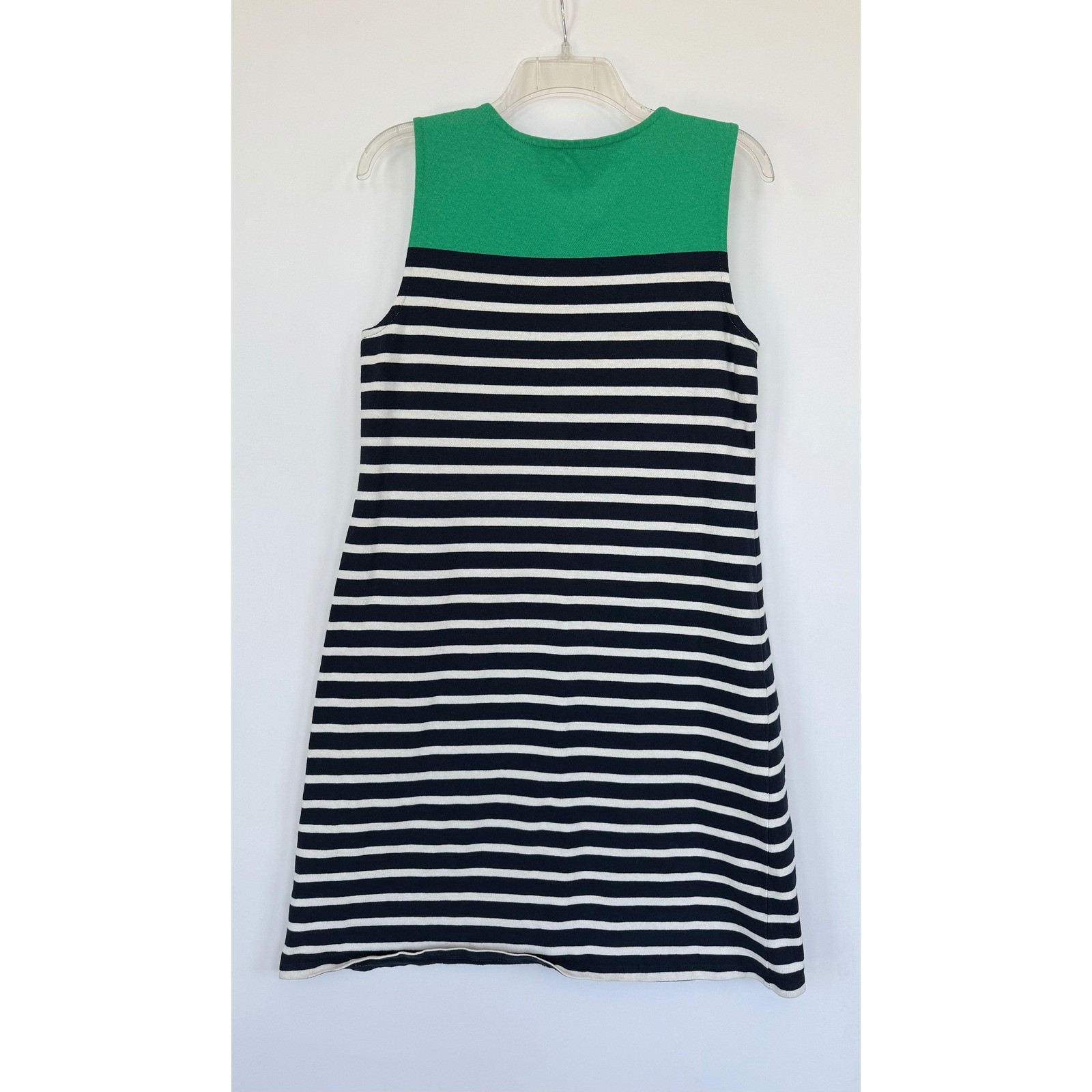 Lands End Womens Green Navy Stripe Cotton Sleeveless Shift Dress Preppy Nautical