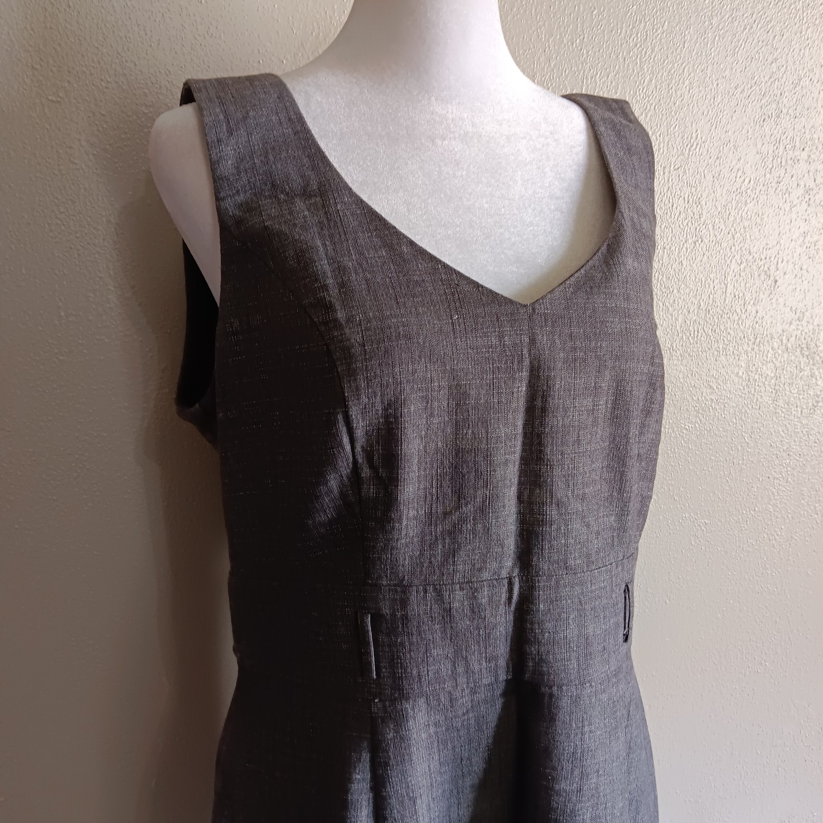 Simple Gray Sleeveless V-Neck Chambray Dress, Maurices Sz 14, Academia, Office
