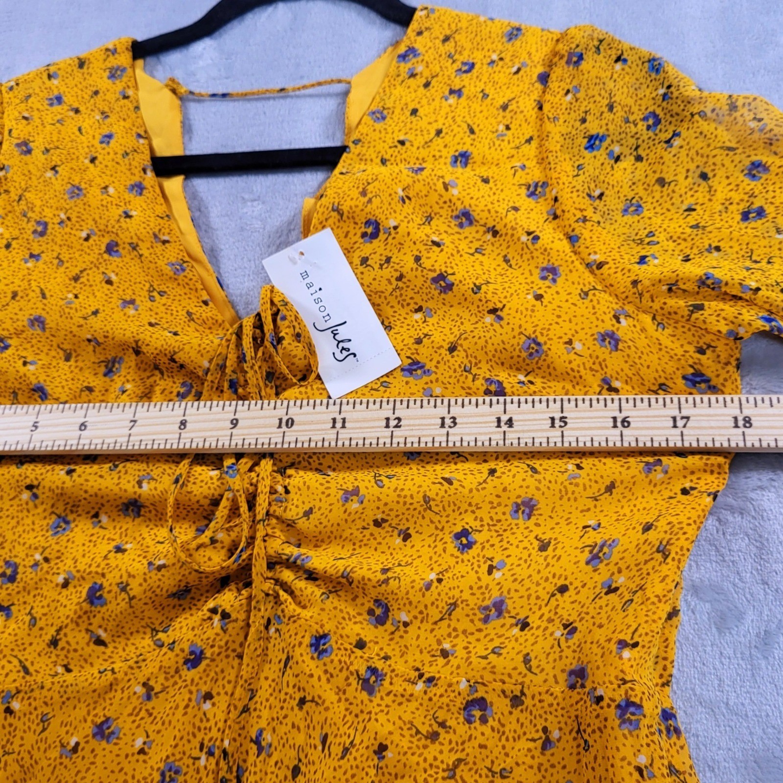 Maison Jules Womens 6 NWT Floral Boho Cottage Babydoll Mini Dress Poppy Yellow