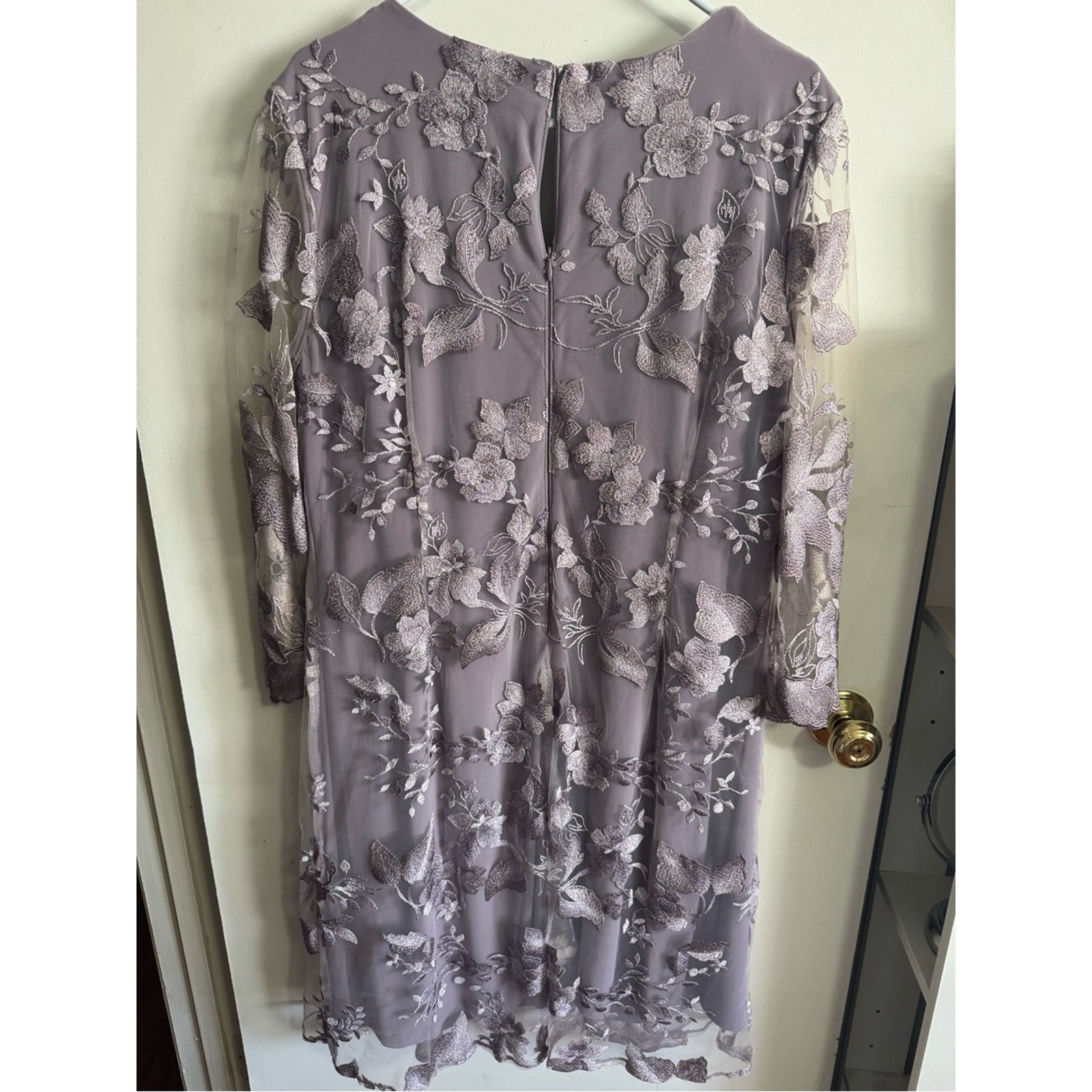 Alex Evening Lilac Cocktail, Evening, Formal Dress w/ sheer floral shell jacket